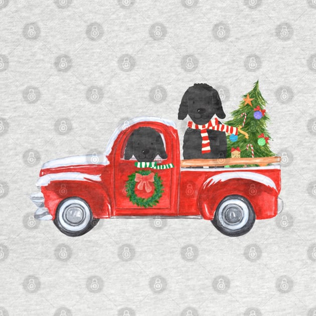 Black Lab Dogs Red Christmas Truck by EMR_Designs